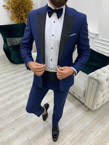 Erkekler Suits Blazers Parez Saks Slim Fit Dovetail yaka Damat Takım