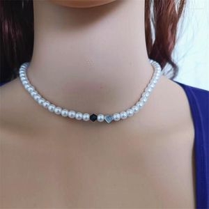 Choker 6mm Simulated Pearl Beads Romantic Initial Heart Necklace For Women Crystal Fashion Jewelry Boho Streetwear Collier Femme