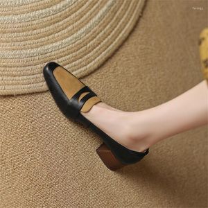 Klänningskor Spring Autumn Mixed Color Loafers Casual Small Square Toe Woman Chunky Heel For Women Slip-On Pumps