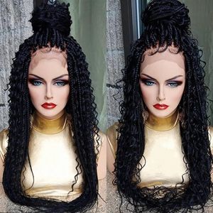 Długa czarna brązowe owłoski Peruki dla czarnych kobiet koronkowe przednie palety warkocze Syntetyczne włosy Kinky Curly Lace fron262c