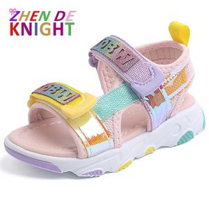 Sandali Fashion Girls Sandali da spiaggia Casual Confortevole Fondo morbido Hook Loop Scarpe da spiaggia per bambini Appartamenti per bambini Taglia 2130 Z0225