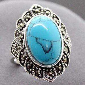 Fashion Natural Tibetan Turquoise 925 Gioielli ad anello in argento sterling Dimensione7 8 9201W