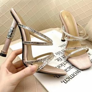 Alevi Milano High Heel Sandals Crystal Spines Designer Party Party Shoes Metal Cylindrical Heel Buckle Luxury Sexy Fashion 11cm Women’s Heels
