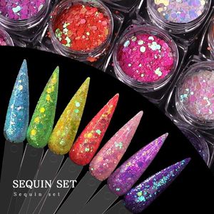 Nail Glitter 12 lådor/Set Holographic Round Art paljetter Laser Ultra-Thin Symphony Mermaid Piece Nails Flakes Slices Decoration