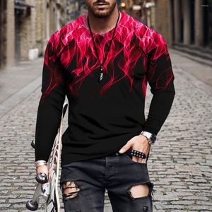 T-shirt da uomo T-shirt a maniche lunghe moda per uomo T-shirt con stampa fuoco 3d O collo Top Camicia in cotone hip-hop T-shirt oversize Abbigliamento uomo Streetwear