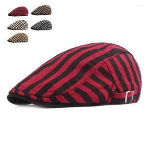 Berets Spring Summer Striped Hats For Men Women Casual Cotton Beret Caps Gorras Planas England British Retro Boinas Flat Hat