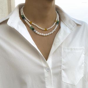 Kokerskiktade pärlor och stenpärlor Kort halsband män trendiga pärlkedjor halsband krage 2023 modesmycken på nackgåvor