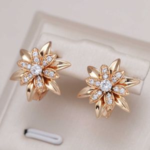 Charm Kinel 2022 Ny 585 Rose Gold Sexiga örhängen Ovanlig metallblomma Natural Zircon Women's Earrings Party Girls Appordred Smyckes G230225