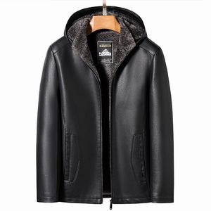 Men's Leather Faux Leather YN-2267 Autumn And Winter Men's Coat Stand Collar Hooded Natural Sheep Leather Short Jacket Lamb Fur Youth Casual Wear 230225