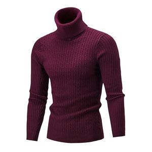 Herrtröjor män turtleneck varm smal passform tröja ribbad stickad pullover topp långärmad ren färg stickormen