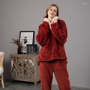 Women's Sleepwear 2023Autumn Winter Warm Flannel Women Pyjamas Sets Thick Coral Velvet Long Sleeve Cartoon Thin Pajamas Set Girl