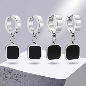 Charm Vnox Mens Black Square Dangle Earrings Jewelry Nasual Punk Stains Stains Stains Charm Boy Boy Clip Clip G230225