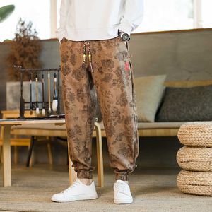 Męskie spodnie jesienne i zimowe sztrutko ciemny kwiat Spodnie Harem Męskie High Street Retro szeroka noga moda plus rozmiar Allmatch Handsome Pants Z0225