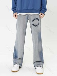 メンズジーンズ刺繍文字タイ染料洗浄ジーンズのためのアメリカンファッションブランドルースストレートズボンカジュアルマイクロフレアジーンズZ0225