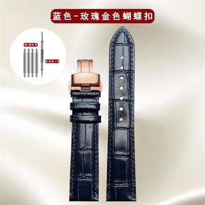 Butterfly Schnalle Watch Band 20mm 22mm Blau Leder Uhrenband mit Schmetterling Schnallen Modezubehör Cowide Watch Band Straps240n