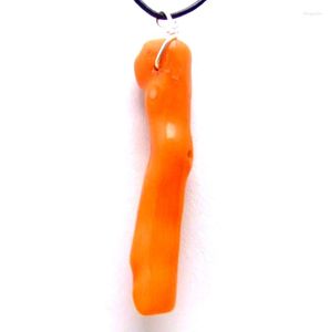 Pendant Necklaces Qingmos 70-90mm Branch GENUINE Natural Orange Coral Necklace For Women With Black Leather Cord 18" Chokers Jewelry