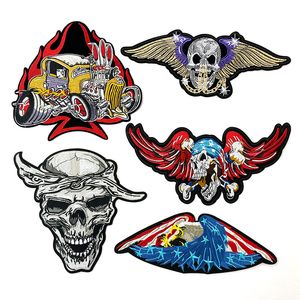 Punk broderade lappar Syuppfattningar Big Size Skull Biker Iron On Patch Applicies Diy T-Shirt Jacket Back Badge