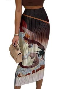 Summer Fashion Sexy Sunken Stripe Printed Skirt Womens Elastic Waist Long