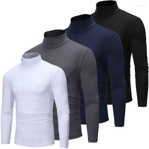 Camisetas masculinas de manga comprida algodão de algodão alto gola alta camisa fina de camisa básica topo malha quente suéter de jumper jumper