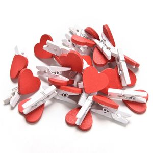 Desk Accessories Mini Heart Love Wooden Clothes Photo Paper Peg Pin Clothespin Craft Postcard Clips Home Wedding Decoration
