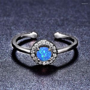 Bröllopsringar kvinnlig vit blå lila opal ring vintage silver färg cz sten justerbar söt engagemang för kvinnor