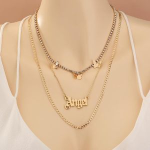 Catene Collana a catena con chiusura alla moda Nappa Farfalla Lettere Ciondolo ANGELO Girocollo a strati Accessorio Ciondoli per gioielli per le donne