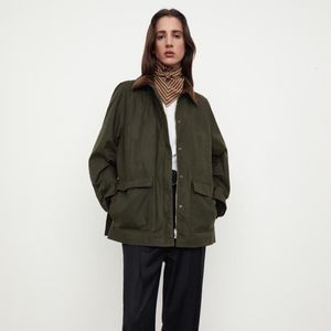 Women s Jackets Tot e autumn and winter silhouette stitching windproof side slit warm army green jacket 230225