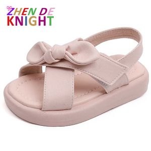 Sandals Summer Girls Sandals Solid Bow Soft Sole PU Children Fashion Sandals Non Slip Comfortable Designer Toddler Kids Beach Shoes Z0225