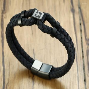 Bangle 2023 Trendy Western Style Titanium Steel Double-layer Leather Logo Femme And Personality Bracelet Suitable For Men