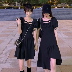 Festklänningar 2023 mode svart preppy stil kort klänning för kvinnor flicka japanska kawaii veckade mini sommarkläder koreanska streetwear