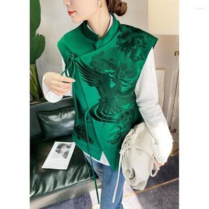 Kadın bluzları retro ağır endüstri beyaz leylek işlemeli yeşil dantel Çin yelek ceketi kadın 2023 bahar hırka üstleri