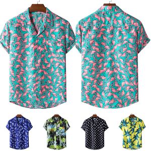 남성용 캐주얼 셔츠 패션 남성 하와이 여름 셔츠 인쇄 짧은 소매 큰 미국 크기 하와이 꽃 해변 꽃 패턴 230225