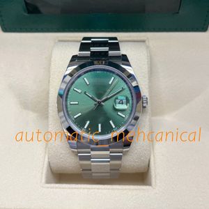 Mens Watch 41mm V5 Smooth Bezel Datejust Green Dial White Gold Automatisk rörelse Sappire Glass Ref.126300 Lysande klockor Sport