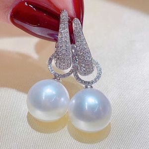 Charm 2022 Trend Imitation Pearl Dangle Earring for Women Luxury 925 Silver Needle Bling Cubic Zirconia Fashion Elegant Lady Jewelry G230225