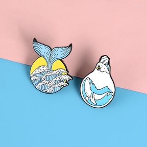 Brooches Whale Spindrift Summer Holiday Ocean Jewelry Blue Sea Wave Bulb Brooch Men Women Clothing Backpack Bag Accessories Pins For Gift