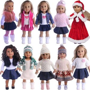 Wholesale 3pcs Set T-shirt Hat And Knitted Sweater And Skirt Suit For 18 Inch American 43CM Reborn Baby New Born Doll Apparel Clothes Girl's Toy DIY