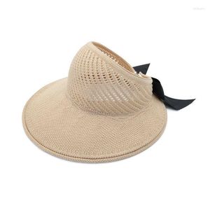 Breite Krempeln Hats Summer Female Sun Classic Klassiker Bowknot Faltbarer Strohhut Casual Outdoor Beach Cap für Frauenweit weitweit