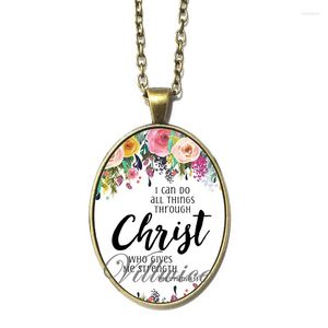 Pendant Necklaces VILLWICE Bible Verse Necklace Antique Bronze 30 40 Mm Glass Oval Pendants Christian Jewelry Gifts For Family Friends