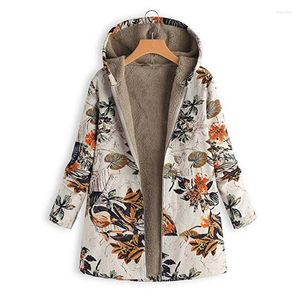 Jaquetas femininas velo jaqueta de inverno mulheres 2023 fêmea de capuz grossa de casaco abafado mulher muito quente estampa floral parkas outwear manga longa