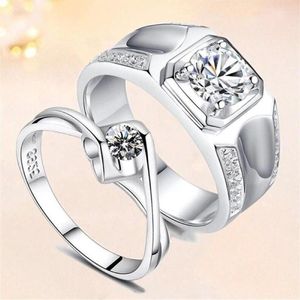 Bröllopsringar klassiker sex klo koppar pläterad silver resizable personalisera kristallpar ring män kvinnor finger smycken grossist droppe