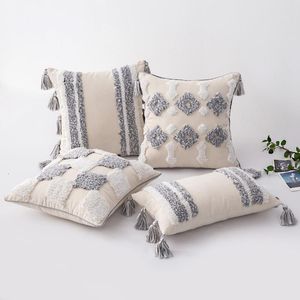 Pillow /Decorative Sofas Cover Throw Case Cotton Canvas Boho With Tassels Tufted Pillows For Living Room Decoration 30 50cm 4