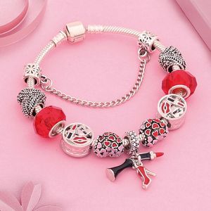 Charm-Armbänder Leabyl Eleganter roter Lippenstift High Heel Herz Armband Weizenohren Kristallperle für Frauen Mädchen GeschenkCharm