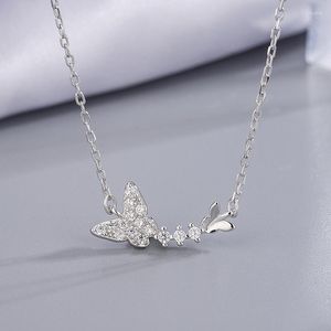 Цепи 925 Серебряные серебряные ретро бриллиантовые бабочки колье корейские подвесные ожерелья клавиля роскошные украшения для женщин