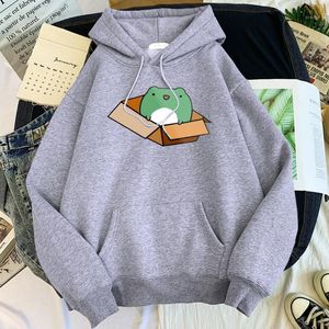 Men's Hoodies & Sweatshirts Cute Frog Inside The Box Printing Male Sweatshirt Soft Brand Clothes Thermal Vintage Men Hoodie Oversize Cool