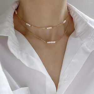 Choker Y2K女性ネックレスシンプルなマルチレイヤー薄鎖メタルフェミニンスタイル汎用模倣パールスモールグループ