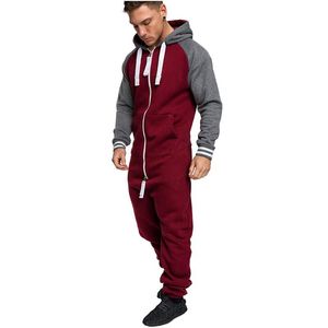 Men's Tracksuits Men Set Winter Mens Jumpsuits Hooded Plush Bodysuit Splicing Personalized Casual Warm Long Sleeve Plus Size Clothing