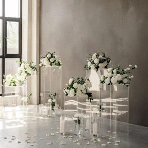 decoration 4pcs/set Luxury White Transparent Square centerpiece wedding crystal Flower Stand Clear Acrylic Flower Stand For Wedding imake626