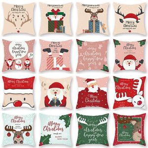 Pillow /Decorative Merry Christmas Cover Santa Claus Elk Decoration Home 2023 Ornaments Peach Skin DIY Year 2023/Decor