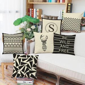 Pillow Casual Black And White Striped Plaid Digital Printing Composite Linen Sofa Cover Home Decor /Decorative