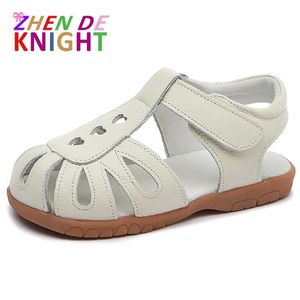 Sandals Genuine Leather Soft Sole Girls Flat Sandals Closed Toe Kids Girls Summer Shoes Fashion Casual Stundents Beach Shoes Z0225